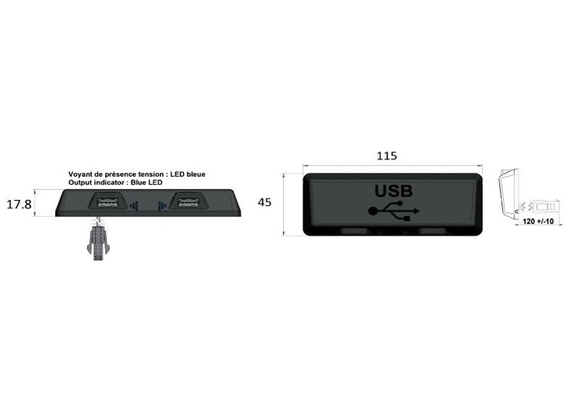 Doppelte USB 3.0-Ladebuchse für Busse oder Reisebusse